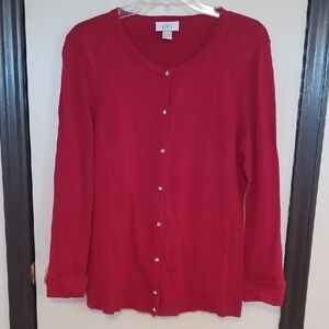 LOFT Red Button-Front Cardigan